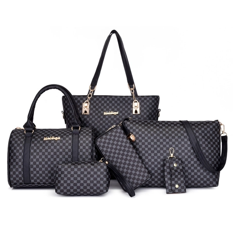 Collection De Sacs Pour Femmes En Cuir PU Motif Géométrique Grand Cabas Sac À Épaule Bandoulière Main Portefeuille Assorti Vintage Élégant Dames