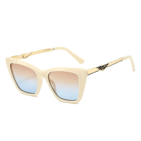 Occhiali Da Sole Occhio Di Gatto Donna Montatura PC Poligono Lenti Sfumate Aste Metallo Traforate Retro UV Protezione