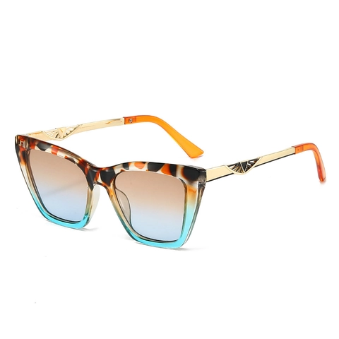 Occhiali Da Sole Occhio Di Gatto Donna Montatura PC Poligono Lenti Sfumate Aste Metallo Traforate Retro UV Protezione