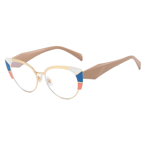 Montatura Per Occhiali Da Vista Gatto Occhio Metallo Blocchi Di Colore Geometrico Anti Luce Blu Occhiali Retro Chic