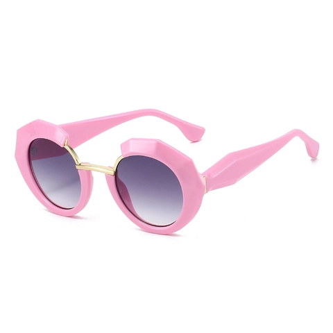Occhiali Da Sole Poligonali Geometrici Retro Protezione UV400 Montatura Policarbonato Lenti Tonde Ponte Metallo Moda