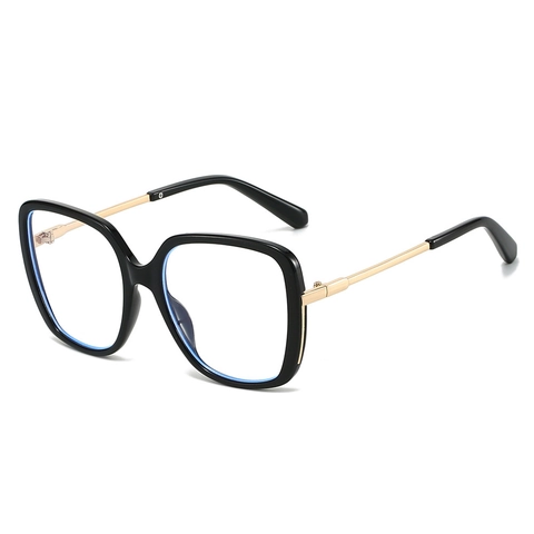 Fashion Square Anti Blue Light Glasses Frame PC Metal Retro Large Frame Unisex Plain Optical Eyeglasses