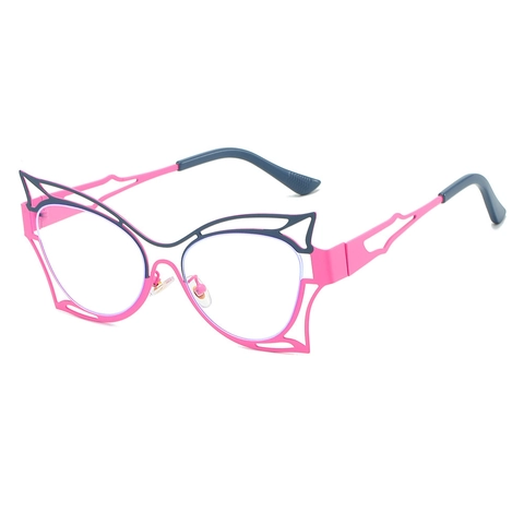 Montura Per Occhiali Farfalla Occhio Di Gatto Metallo Cavo Geometrico Anti Luce Blu Per Donne Moda Chic Colorato