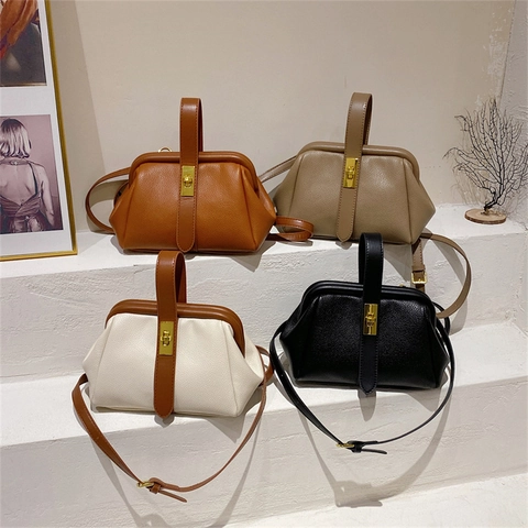 Borsa Stile Dottore Vintage Pelle PU Grana Martellata Borsa Tracolla Chiusura Metallo Dorato Manico Cinghia Regolabile