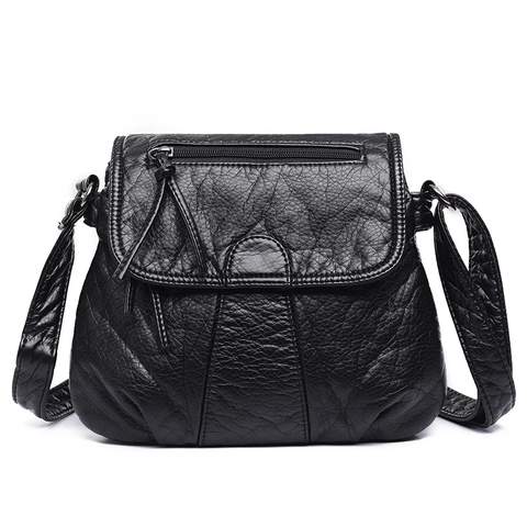 Sac Bandoulière Femme Cuir PU Lavé Plissé Vintage Multi Poche Rabat Sac À Épaule Grande Capacité Décontracté