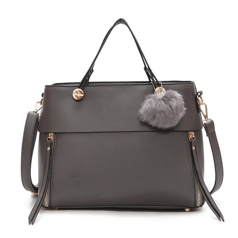 Damen Tote Bag PU Leder Große Kapazität Handtasche Mit Bommel Anhänger Retro Mode Schultertasche Für Alltag Büro