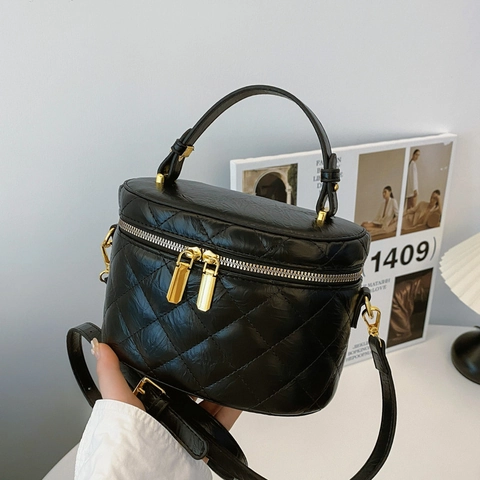 Borsa A Tracolla Trapuntata In Pelle PU Donna Piccola Borsa A Mano Con Manico Cerniera Dorata Design A Scatola