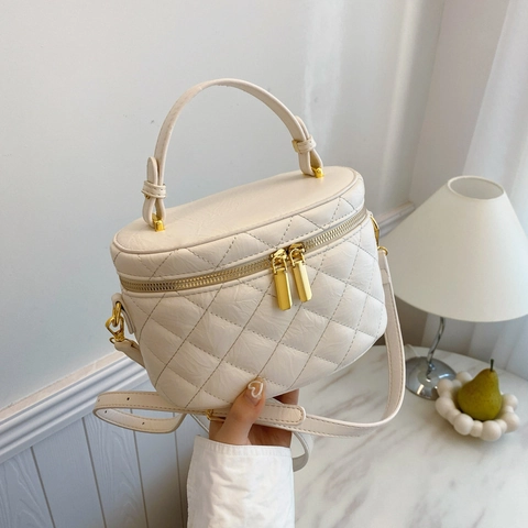 Borsa A Tracolla Trapuntata In Pelle PU Donna Piccola Borsa A Mano Con Manico Cerniera Dorata Design A Scatola