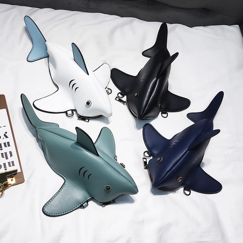 Shark Shaped Mini Crossbody Bag Funny Animal PU Leather Shoulder Purse For Women Girls Trendy Novelty Streetwear