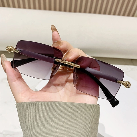 Rimless Square Sunglasses Retro Rectangle UV400 Protection Eyewear For Women Men Vintage Lightweight Fashion Sunshade