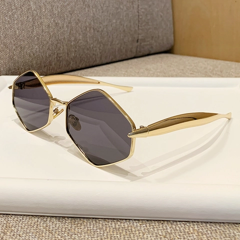 Fashion Polygon Metal Frame Sunglasses UV400 Protection Unisex Geometric Hexagon Eyewear For Retro Outdoor Driving Glasses