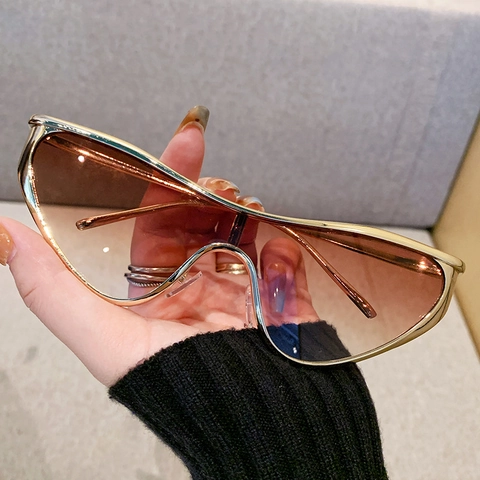 Occhiali Da Sole Oversize Cat Eye Shield Montatura In Metallo Protezione UV400 Moda Futuristica Y2K Per Donna