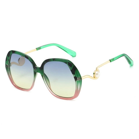 Lunettes De Soleil Rondes Surdimensionnées Femmes Rétro Mode Monture PC Branches Vagues Künstliche Perles Protection UV400