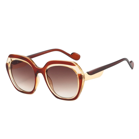 Lunettes De Soleil Polygon Oversized Protection UV400 Monture PC Verres Dégradés Mode Rétro Extérieur