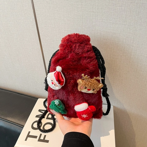 Borsa A Tracolla In Peluche Di Natale Borsa A Secchiello In Ecopelliccia Con Toppa Di Babbo Natale Renna Regalo Donna