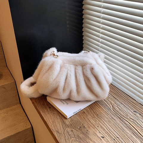Borsa A Tracolla In Ecopelliccia Peluche Design A Nuvola Plissettata Borsa Retrò Elegante Chic Invernale Con Gancio Dorato