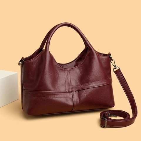 Dames Tote Handtas PU Leer Grote Capaciteit Contraststiksels Retro Schoudertas Met Verstelbare Riem