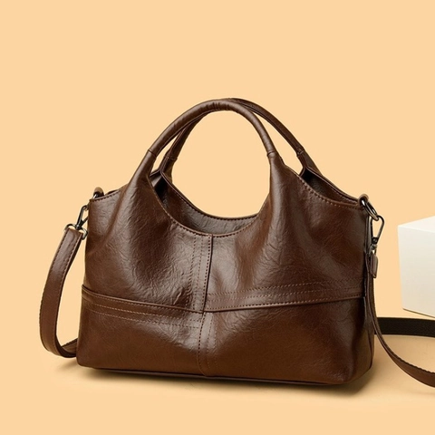 Dames Tote Handtas PU Leer Grote Capaciteit Contraststiksels Retro Schoudertas Met Verstelbare Riem