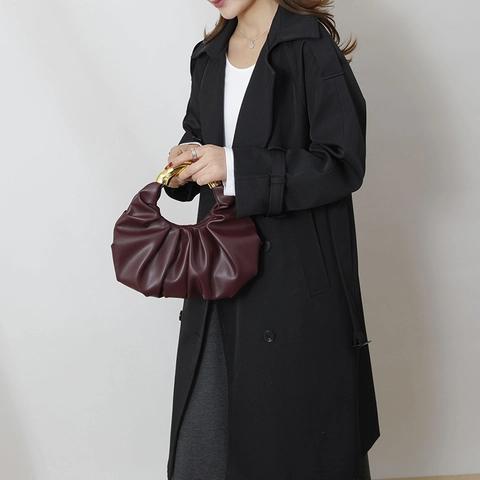 Borsa A Mano In Pelle PU Arricciata Con Manico In Metallo Dorato Borsa Da Sera Nuvola Pieghettata Da Donna Design Nicchia Accessorio Moda