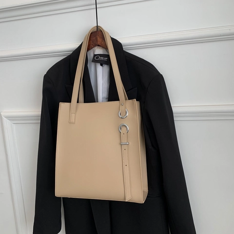 Borsa Tote Donna Borsa A Spalla Pelle PU Grande Capacità Minimalista Ufficio Mano Con Anelli Argento Cintura Decorativa