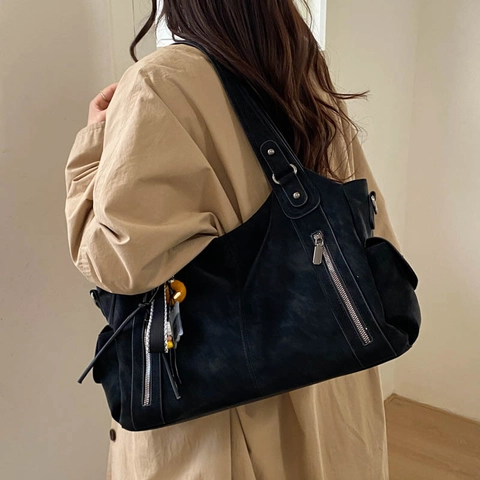Borsa Tote Grande Capacità Donna Retro Pelle PU Vintage Borsa A Spalla Tracolla Tasche Multiple Minimalista