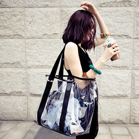 Borsa Tote Trasparente In PVC Da Donna Grande Capacità Borsa Da Spiaggia In Jelly Con Pochette Interna Impermeabile