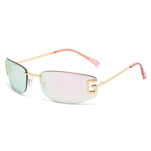 Rimless Rectangular Sunglasses Metal Frame UV400 Protection Fashion Gradient Trendy Eyewear Unisex