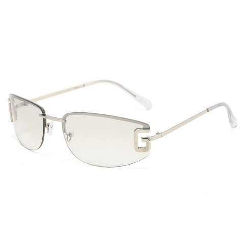 Rimless Rectangular Sunglasses Metal Frame UV400 Protection Fashion Gradient Trendy Eyewear Unisex