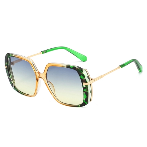 Lunettes De Soleil Carrées Surdimensionnées Protection UV400 Monture PC Branches Métalliques Vintage Verre Dégradé Unisexe