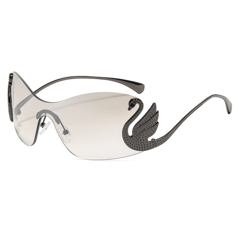 Swan Decor Rimless Oversized Sunglasses For Women UV400 Protection Trendy Gradient Lens Irregular Metal Frame