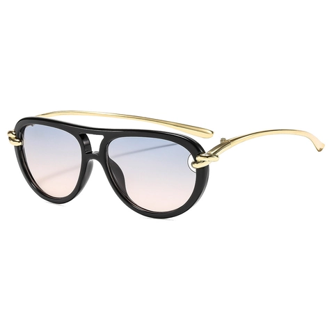 Retro Pilot Zonnebril UV400 Bescherming Groot Frame PC Metaal Dubbele Brug Gradiënt Lenzen Trendy Unisex