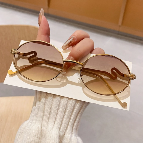 Vintage Round Sunglasses For Women Metal Frame Gradient Lenses Sun Protection Unique Snake Temples Fashion Trendy Eyewear