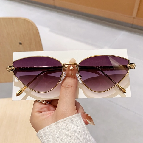 Occhiali Da Sole Occhio Di Gatto Con Montatura In Metallo Lenti Sfumate PC Decorazione Testa Di Leopardo Eyewear Per Donna