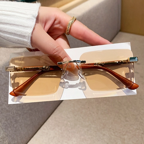 Occhiali Da Sole Fotocromatici Senza Montura Aste Grana Del Legno Metallo Sfumati Protezione UV Moda Per Viaggi