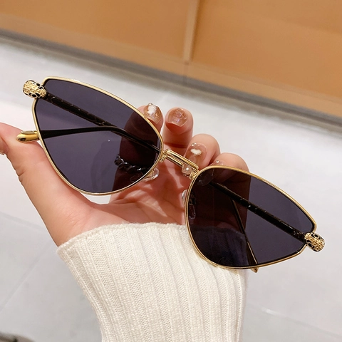 Occhiali Da Sole Occhio Di Gatto Con Montatura In Metallo Lenti Sfumate PC Decorazione Testa Di Leopardo Eyewear Per Donna