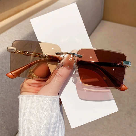 Occhiali Da Sole Fotocromatici Senza Montura Aste Grana Del Legno Metallo Sfumati Protezione UV Moda Per Viaggi