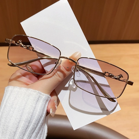 Rectangular Sunglasses Metal Frame Luxury Panther Decoration UV400 Protection Gradient Lens Vintage Fashion Eyewear