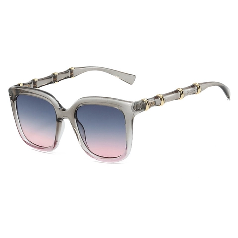 Retro Square Sunglasses Large Frame PC Gradient Lens Bamboo Joint Metal Decor Temples UV400 Travel Eyewear Women Men