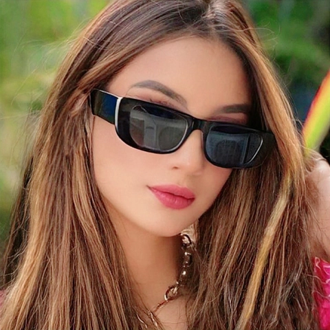 Rechteckige Mode Sonnenbrille UV400 Schutz Vintage Gewellte Bügel PC Rahmen Brillen Für Damen Herren