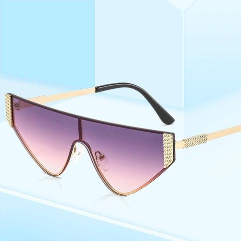 Lunettes De Soleil Bouclier Surdimensionnées Mode Oeil De Chat Géométrique Dégradé Protection UV400 Monture Métal PC Unisexe