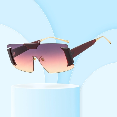 Oversized Shield Sunglasses Rimless Integrated Gradient PC Lens UV400 Y2K Fashion Metal Temple Eyewear Women Men