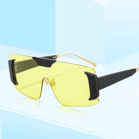 Oversized Shield Sunglasses Rimless Integrated Gradient PC Lens UV400 Y2K Fashion Metal Temple Eyewear Women Men