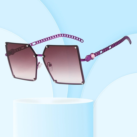 Oversized Square Sunglasses Women Rimless Gradient Lenses Metal Chain Temples UV400 Protection Trendy Luxury Eyewear