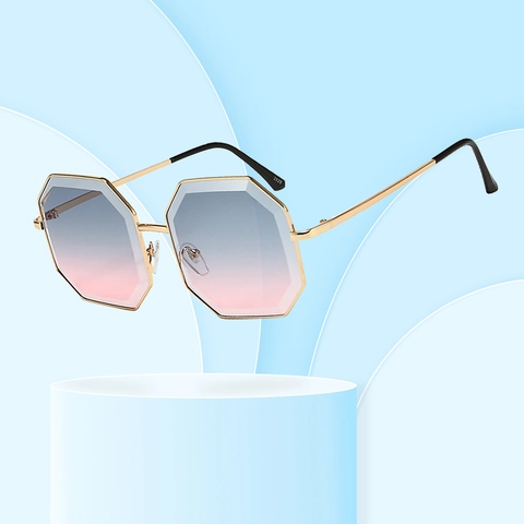 Fashion Oversized Octagonal Sunglasses Metal Frame Gradient PC Lenses UV400 Protection Geometric Trendy Eyewear