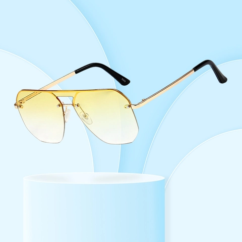 Occhiali Da Sole Aviator Senza Montura Moda Montatura Metallo Lente Sfumata PC UV400 Per Uomo Donna Trendy
