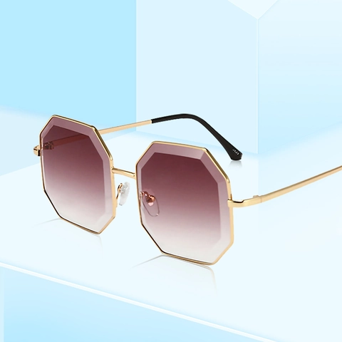 Fashion Oversized Octagonal Sunglasses Metal Frame Gradient PC Lenses UV400 Protection Geometric Trendy Eyewear
