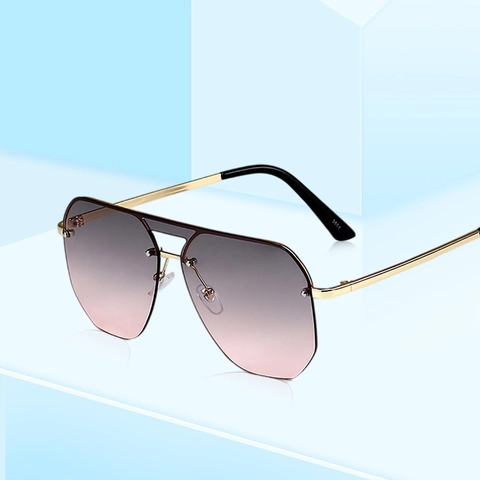 Occhiali Da Sole Aviator Senza Montura Moda Montatura Metallo Lente Sfumata PC UV400 Per Uomo Donna Trendy