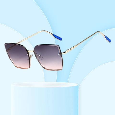 Oversized Irregular Sunglasses Metal Frame Gradient PC Lens UV400 Protection Fashion Trendy Eyewear Women