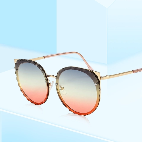 Gafas De Sol Retro Cat Eye Para Mujer Metal PC UV400 Lentes Degradadas Borde Cortado Sombras