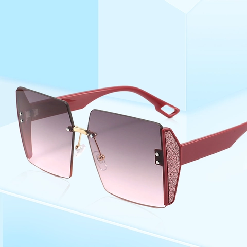 Oversized Square Rimless Sunglasses Gradient PC Lens UV400 Protection Metal Bridge Glitter Decor Fashion For Women